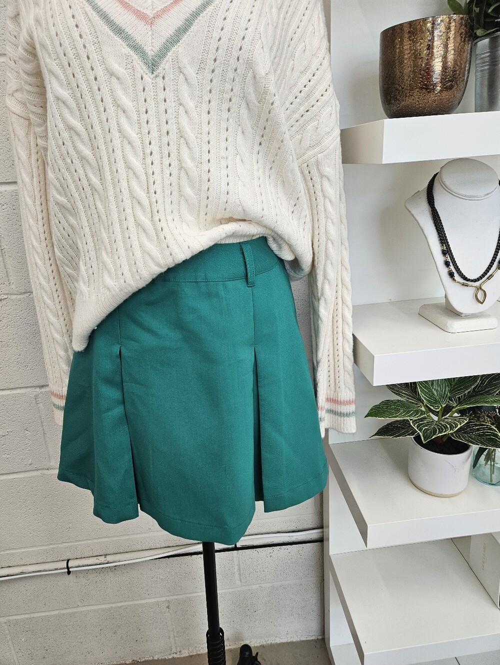 Kelly Green Pleat Mini Skirt